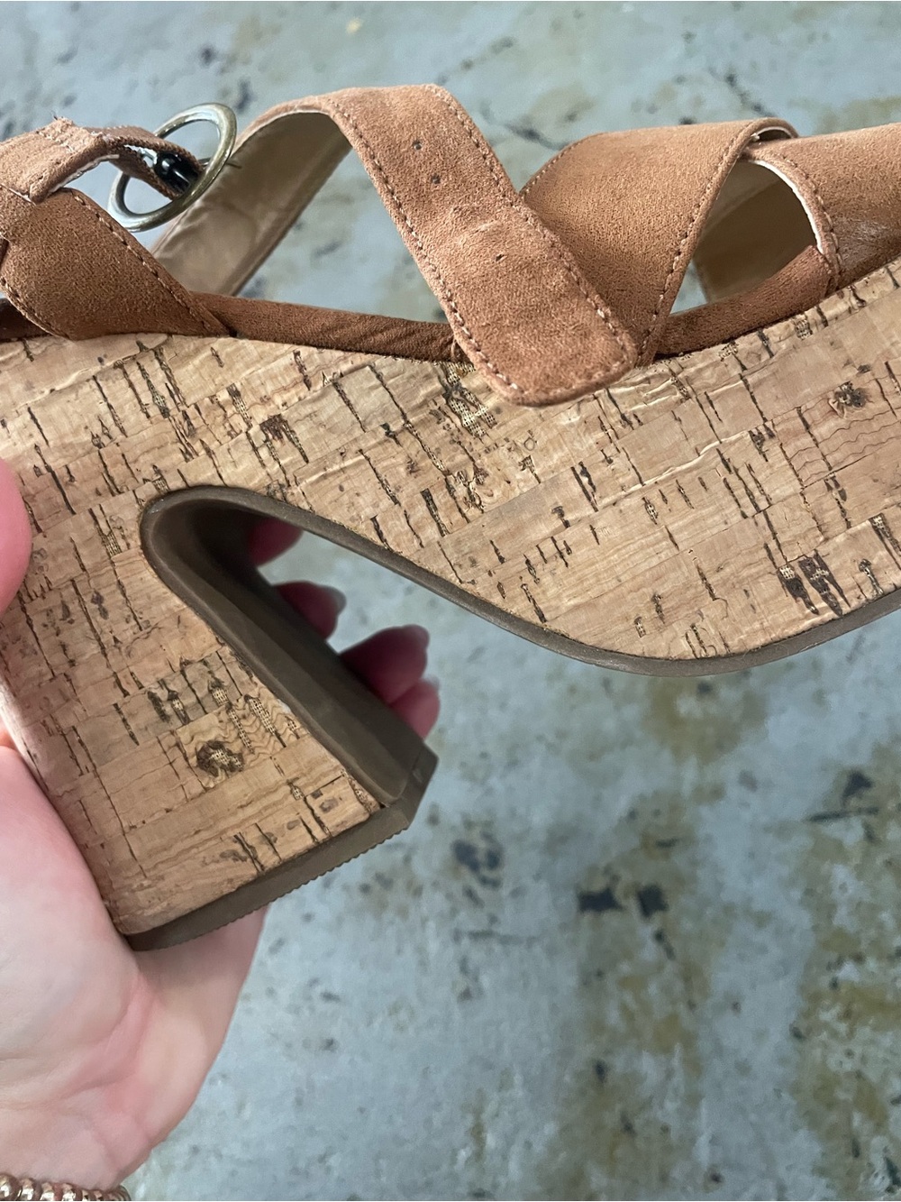 Sugar Women’s Lydia Platform Sandals with Brown Suede Straps and Cork Heels Sz 7 - Picture 9 of 15